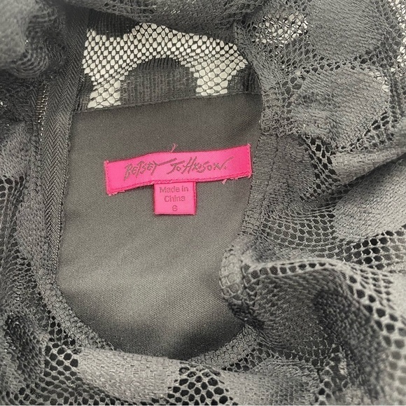 Betsey Johnson Whimsigoth Sheer Neck 3/4 Sleeve Polka Dot Overlay Black Sheath 6 - Picture 10 of 12